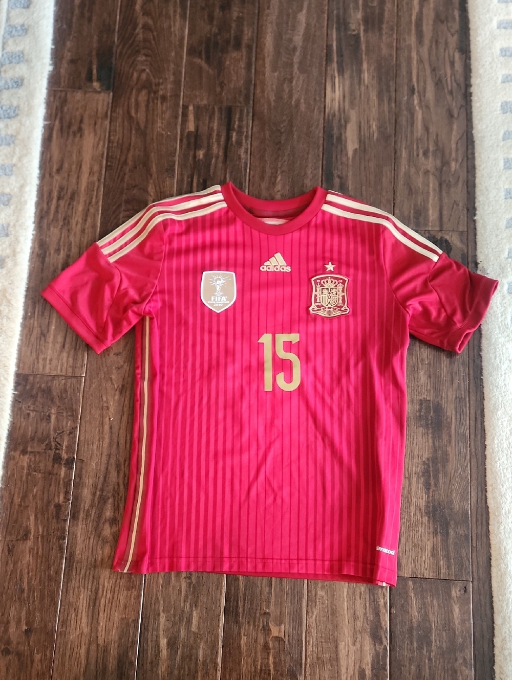 adidas Kids Red Spain Soccer Jersey with Gold Accents - Number 15